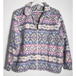 Vintage Alfred Dunner Fleece Floral Pastel Aztec Full Zip Size PL Women Cottage